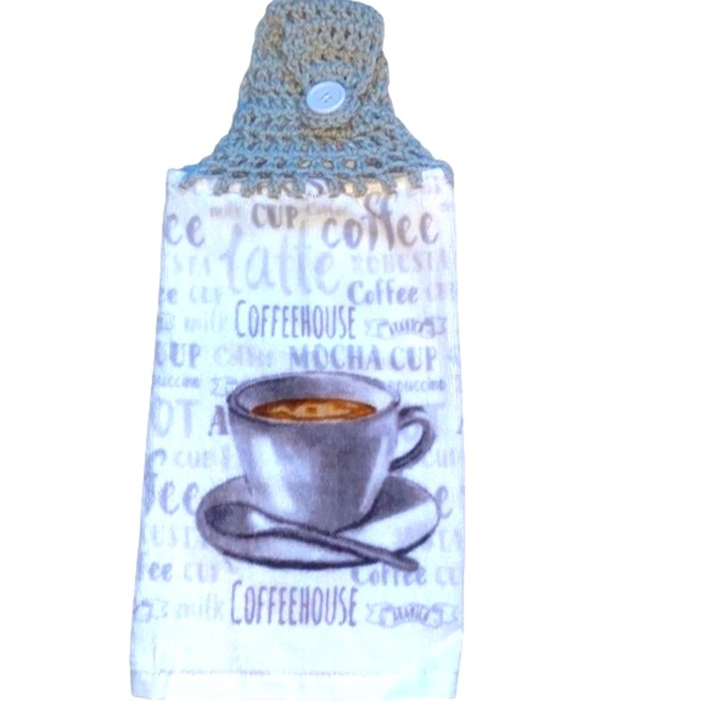 HAND CRAFTED Crochet Top Coffee House Hanging Kitchen or Bathroom Hand Towels - Picture 4 of 7